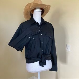 Vintage 1970s/1980s H Bar C California Ranchwear Black Pearl Snap Shirt 15.5-33